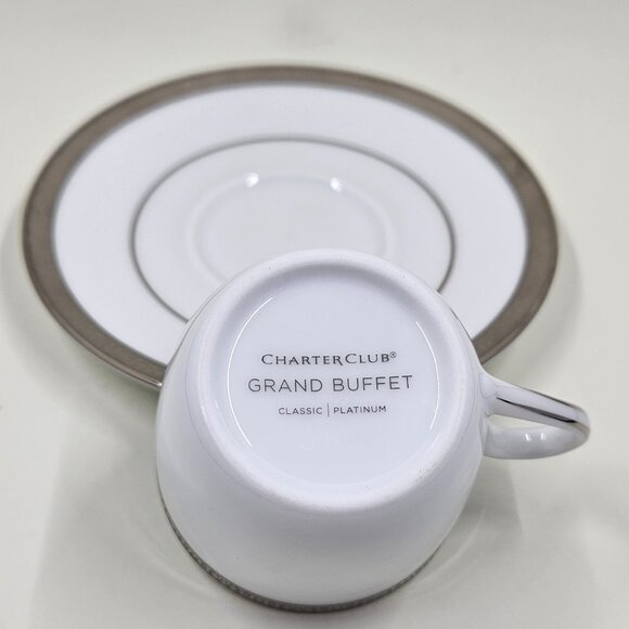 Flat Demitasse Cup & Saucer Set Grand Buffet Classic Platinum by Charter Club - Picture 7 of 16